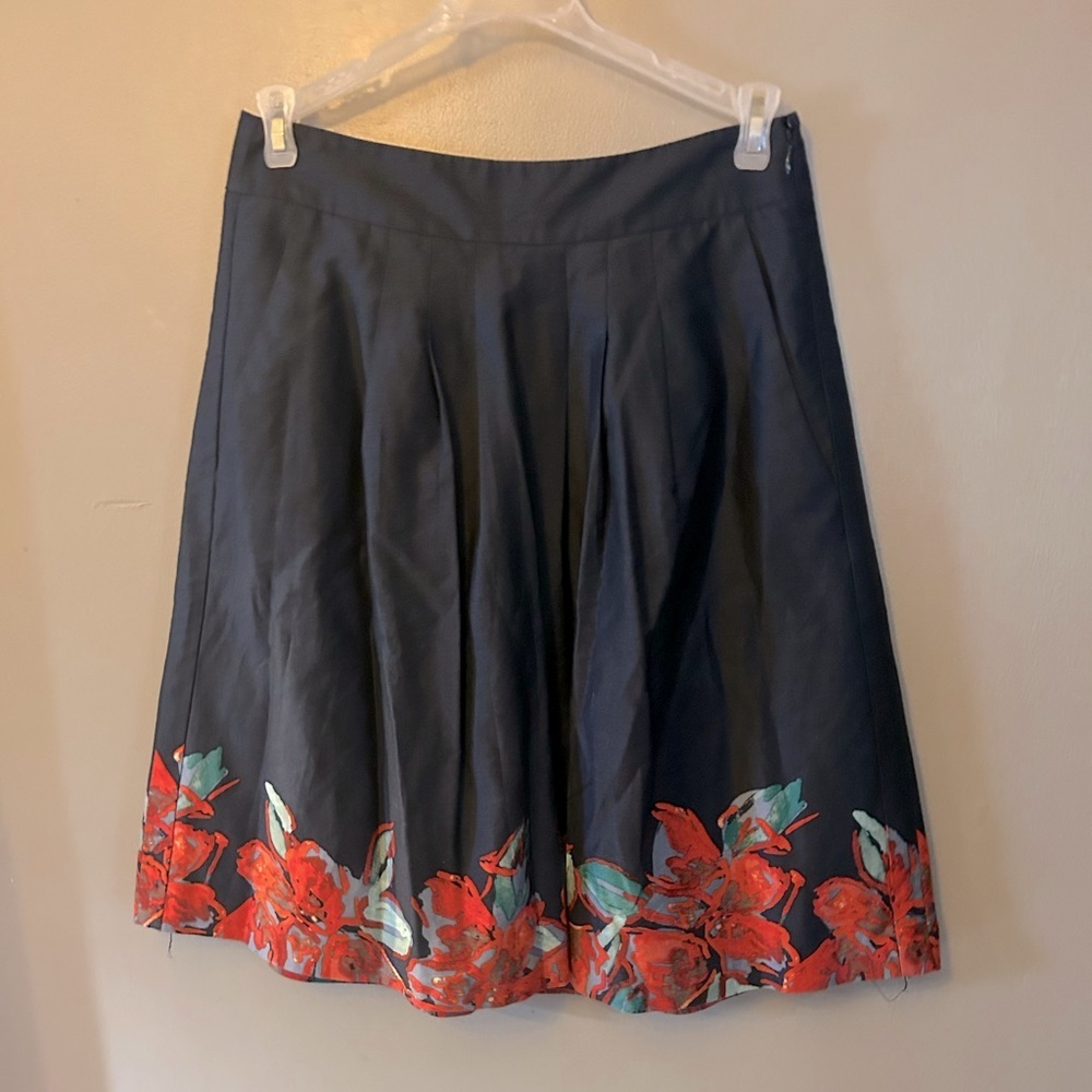 Ann Taylor Factory skirt - navy blue A-line with red floral trim